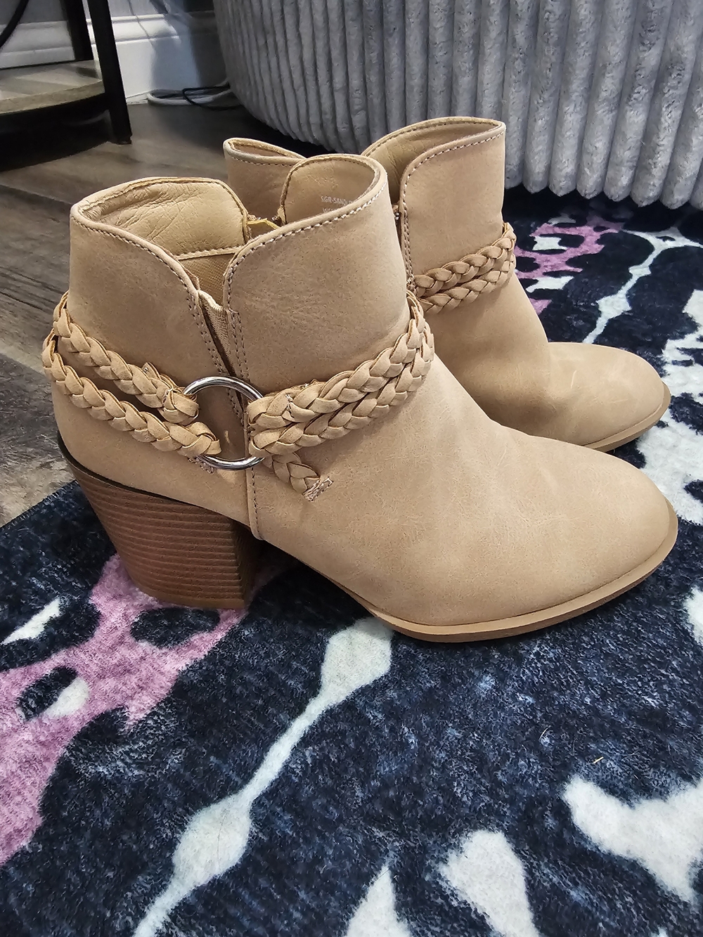 Sugar Tan Braided Ankle Booties - Women Shoes Size 7